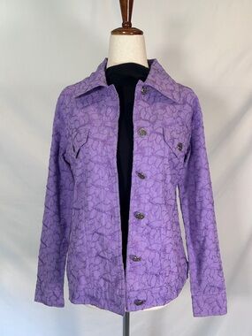 90s Lifestyle Lavender Floral Embroidered Button-Front Lightweight Jacket